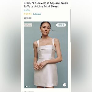 BHLDN Sleeveless Square Neck Taffeta A-Line Mini Dress
